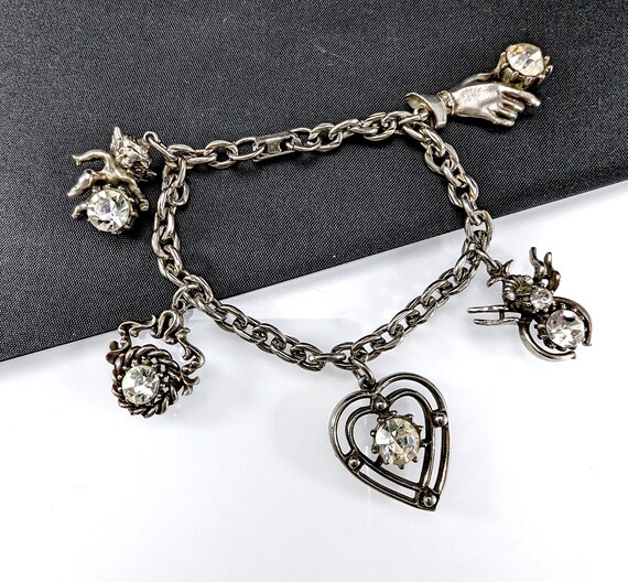 Vintage Jewelcraft Chunky Charm Bracelet - Silver… - image 9
