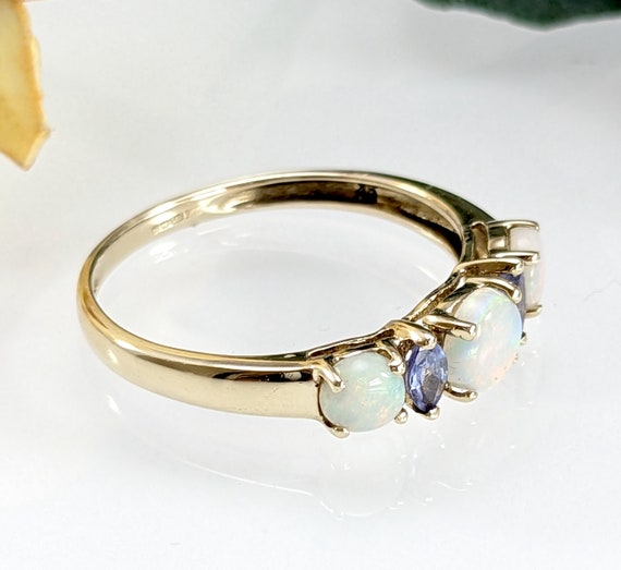 9ct Gold Opal 5 Stone Ring with Tanzanite, Size P… - image 4