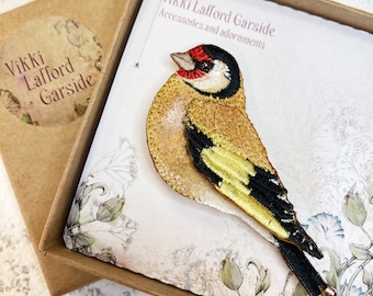 Goldfinch bird brooch, bird pin, gift for bird lovers, fabric bird