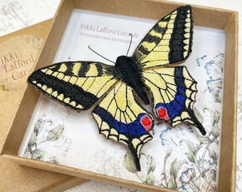 Handmade Swallowtail butterfly brooch, embroidered and hand painted butterfly