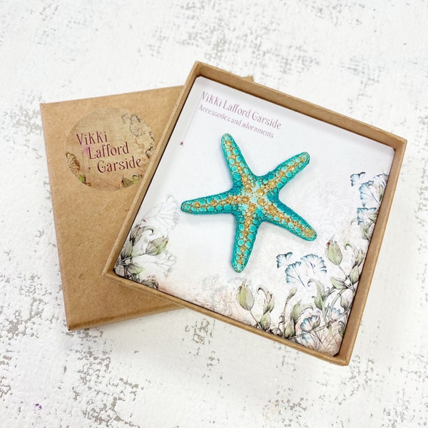 Starfish brooch, beautiful embroidered starfish pin, handmade star brooch