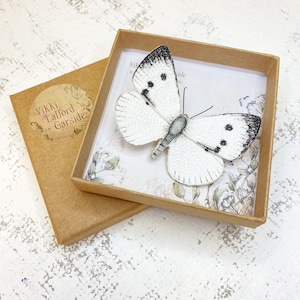 Cabbage White butterfly brooch, embroidered and hand painted delicate butterfly