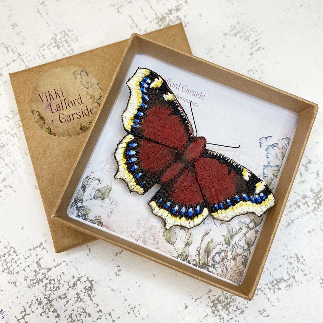 Embroidered Mourning Cloak Butterfly Brooch: Hand-painted Fabric Pin - Etsy