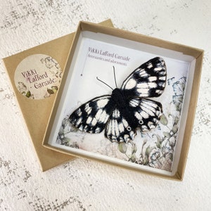 Marbled White Butterfly butterfly brooch, embroidered and hand painted fabric brooch, realistic looking handmade butterfly