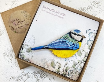 Blue tit bird brooch, bird pin, gift for bird lovers