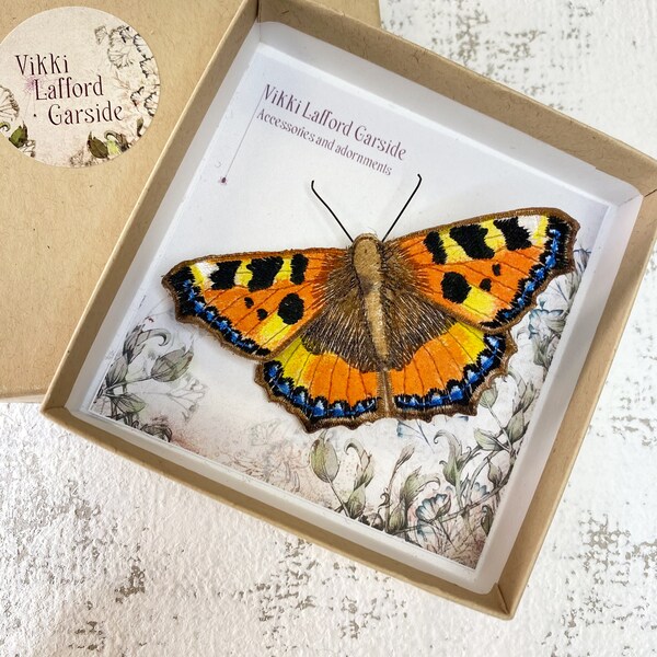 Tortoiseshell butterfly brooch, hand made fabric butterfly brooch pin, Textile butterfly