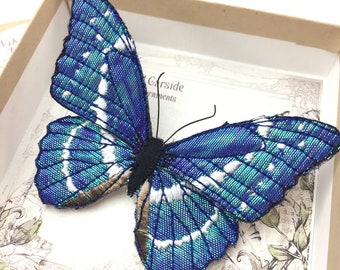 Blue Morpho Butterfly Brooch: Embroidered & Hand-Painted