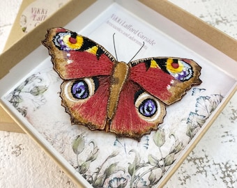 Peacock butterfly brooch, realistic embroidered and hand painted butterfly brooch pin