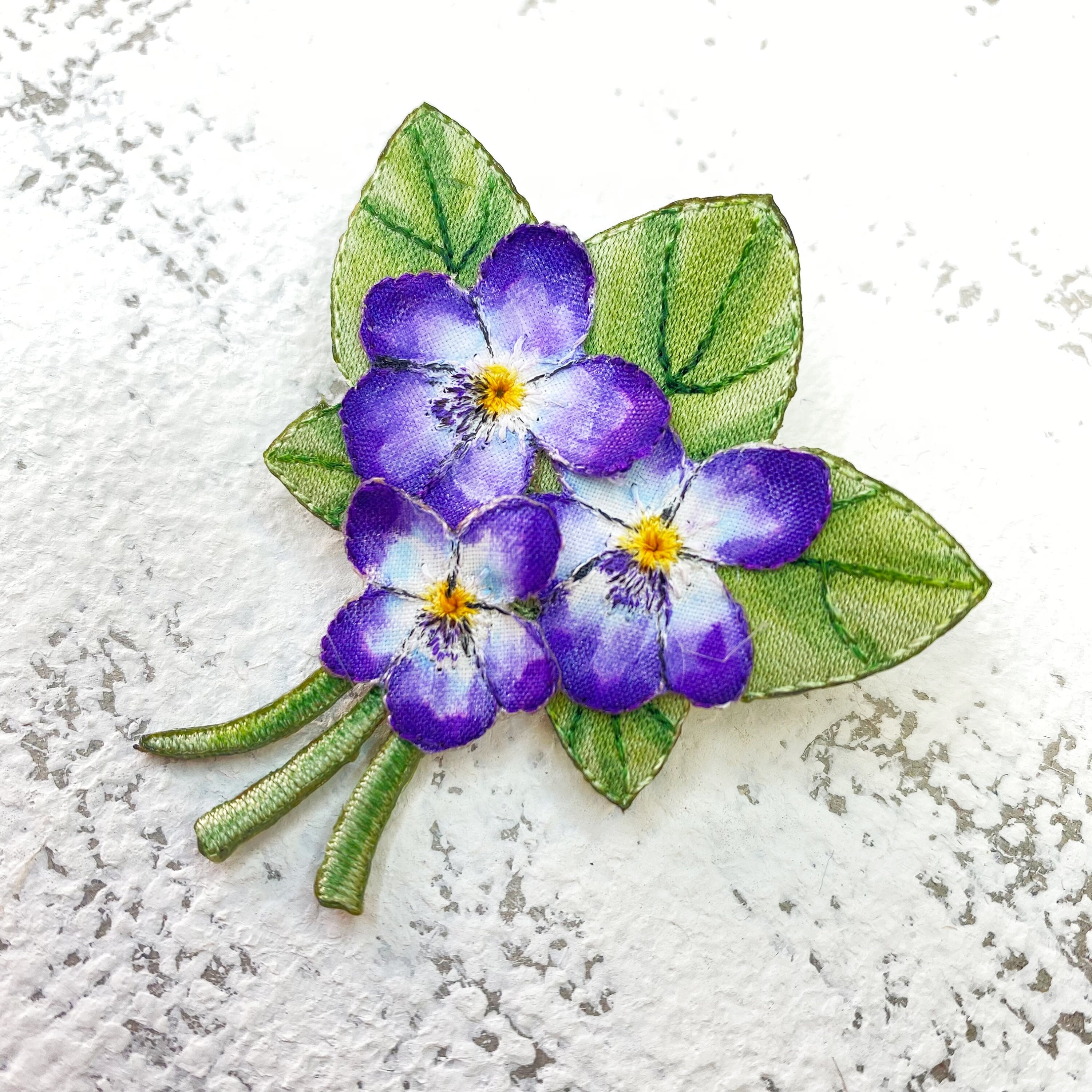 Embroidered and Hand Painted Violet Brooch - Etsy