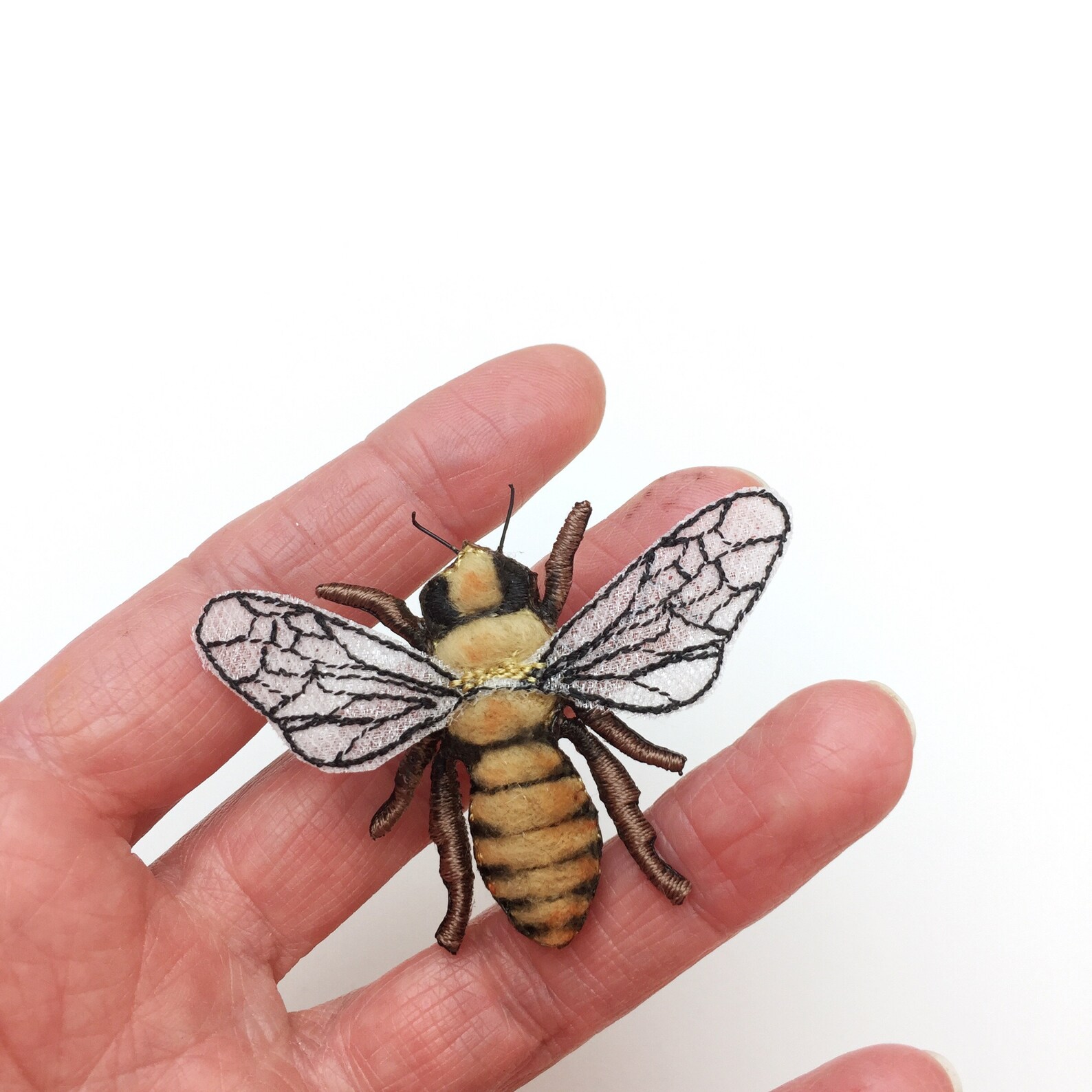 Honey Bee Brooch, Embroidered Bee, Insect Pin, Fabric Honey Bee, Insect ...
