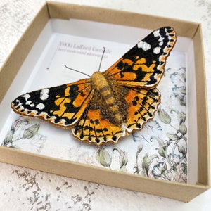 Painted lady butterfly brooch, embroidered and hand painted fabric butterfly brooch