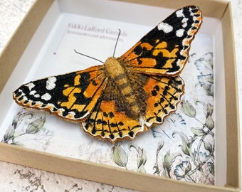 Painted lady butterfly brooch, embroidered and hand painted fabric butterfly brooch