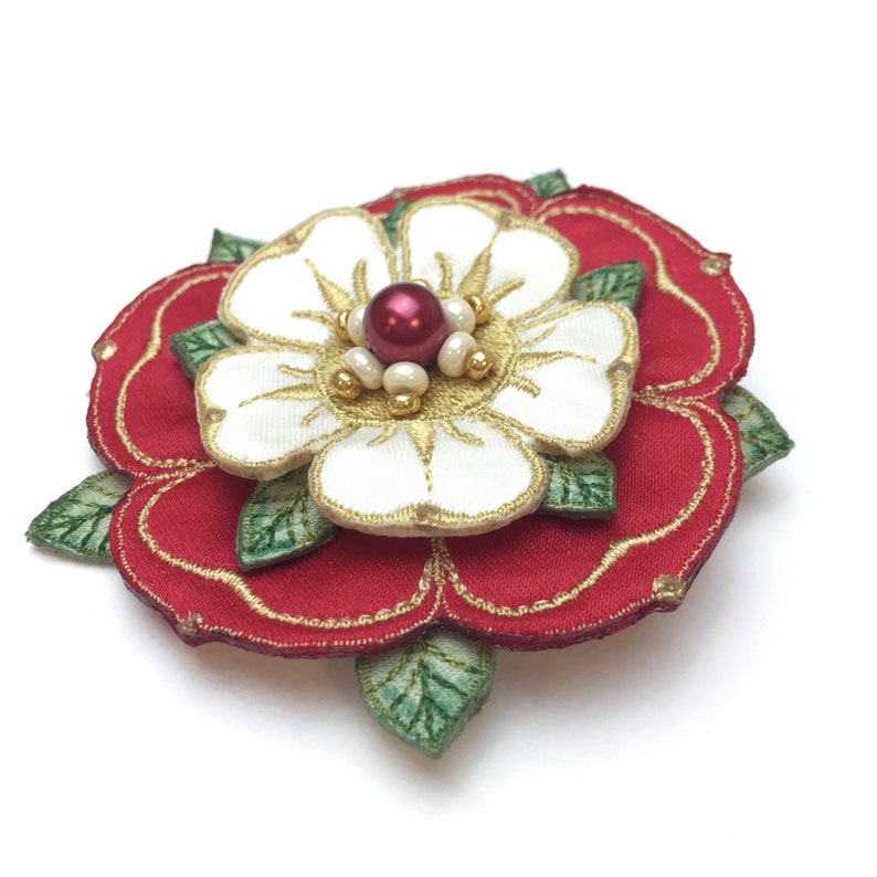 Tudor Rose Brooch Fabric Rose Brooch Red and White Rose Etsy UK