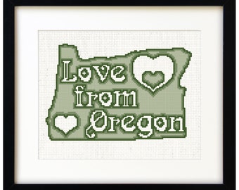 Love from Oregon - DIGITAL PDF Cross Stitch Pattern
