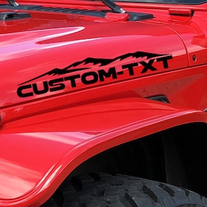 Set of 2 Custom Your Own Text Hood Decals Fits Jeep  Wrangler Rubicon Hood Decals Stickers Tj JKk Cj Yj US Mountain range MT1
