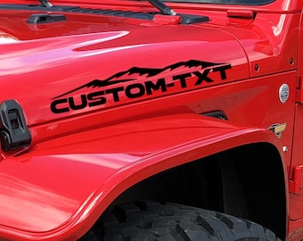 Set of 2 Custom Your Own Text Hood Decals Fits Jeep  Wrangler Rubicon Hood Decals Stickers Tj JKk Cj Yj US Mountain range MT1