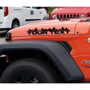 Set of 2 Custom Your Own Text Hood Decals Fits Jeep  Wrangler Rubicon Hood Decals Stickers Tj JKk Cj Yj US Pine Trees PT