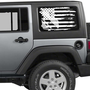 Distressed American  Flag decal for Jeep or others Rear window Fits any vehicle -2 Decals Total. USA Subdued Tattered