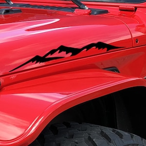 2er Set Mountain Hood Decals passend für Jeep Wrangler Rubicon Hood Decals Stickers Tj JKk Cj Yj US Gebirgskette.