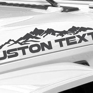 Set of 2 Custom Your Own Text Hood Decals Fits Jeep  Wrangler Rubicon Hood Decals Stickers Tj JKk Cj Yj US Mountain range MT10