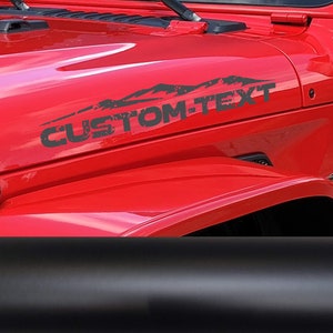 2er Set Custom Your Eigen Text Hood Decals passend für Jeep Wrangler Rubicon Hood Decals Aufkleber Tj JKk Cj Yj US Gebirge Distressed MT1D