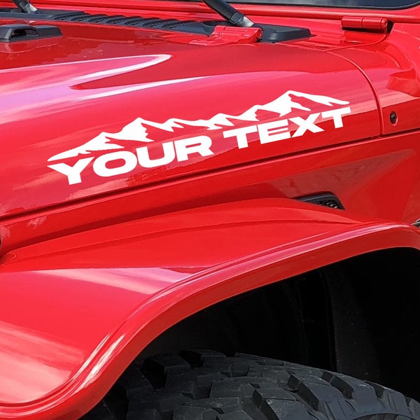 Set of 2 Custom Your Own Text Hood Decals Fits Jeep  Wrangler Rubicon Hood Decals Stickers Tj JKk Cj Yj US Mountain 7