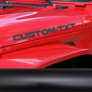 2er Set Custom Your Own Text Hood Aufkleber Passend für Jeep Wrangler Rubicon Gladiator Kapuze Aufkleber Tj JKk Cj Yj US