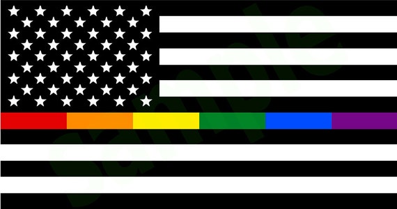 2 x Thin Rainbow Line USA B&W LGBT Decal Sticker 5X 3 USA Flag Gay Pride  Respect.
