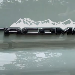 Mountains with truck  for 3rd Gen Tacoma  over emblem badge  sticker Graphic Set of 2 Decals Fit for Tacoma 2016-2023