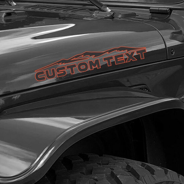 2 Mountains CUSTOM TEXT Hood Dual Color Decals Fits Jeep Wrangler Gladiator Or Truck