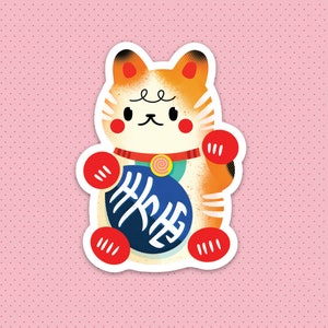 Lucky Cat Maneki Neko Vinyl Sticker / Kawaii Good Luck Cat / Good Fortune Cat II Die Cut