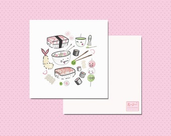 Japanese Food + Sushi Postcard II Blank Card II Square Card