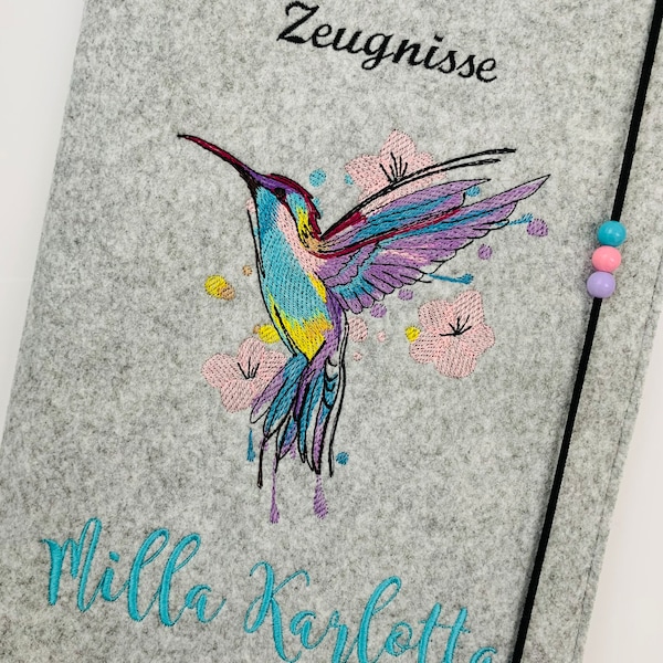 Zeugnismappe / Kolibri / Vogel / Aquarell / Name