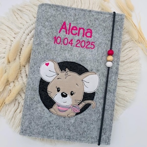 Personalisierte U-Heft Hülle aus Filz / Maus / Name / Geburtsdatum / Auswahl an 11 Filzfarben und 7 Schriftarten / Untersuchungsheft