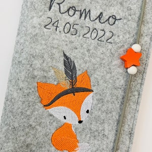 Personalisierte U-Heft Hülle aus Filz / Fuchs Boho / Name / Geburtsdatum / Auswahl an 11 Filzfarben und 7 Schriftarten / Untersuchungsheft