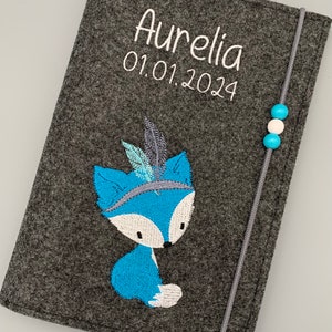 Personalisierte U-Heft Hülle aus Filz / Fuchs Boho / Name / Geburtsdatum / Auswahl an 11 Filzfarben und 7 Schriftarten / Untersuchungsheft