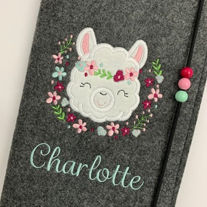 Personalisierte U-Heft Hülle aus Filz / Lama Boho / Name / Geburtsdatum / Auswahl an 11 Filzfarben und 7 Schriftarten / Untersuchungsheft