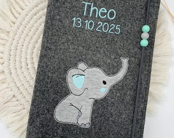 Personalisierte U-Heft Hülle Filz | U-Heft Umschlag bestickt mit Name & Geburtsdatum | Baby Geschenk Geburt Taufe