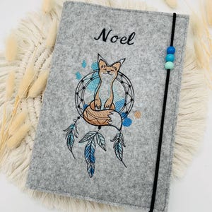 Personalisierte U-Heft Hülle aus Filz / Traumfänger Fuchs / Name / Geburtsdatum / 11 Filzfarben / 7 Schriftarten / Untersuchungsheft
