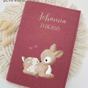 Personalisierte U-Heft Hülle aus Filz bedruckt / Hase Schildkröte Bär Reh / Auswahl 11 Filzfarben und 4 Motiven / Untersuchungsheft