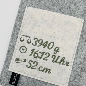 Innenfachbestickung U-Heft / Untersuchungsheft / Gewicht / Größe / Uhrzeit