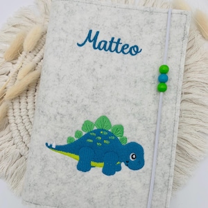 Personalisierte U-Heft Hülle aus Filz / Dino / Name / Geburtsdatum / Auswahl an 11 Filzfarben und 7 Schriftarten / Untersuchungsheft