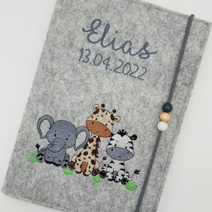Personalisierte U-Heft Hülle aus Filz / Elefant / Giraffe / Zebra / Auswahl an 11 Filzfarben und 7 Schriftarten