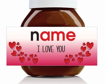 Gepersonaliseerd label met 'I Love You'-thema voor een Nutella-pot van 750 g!