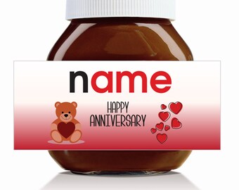 3 x personalisiertes „Happy Anniversary“-Etikett für 750g Nutella-Glas!
