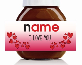 3 étiquettes personnalisées sur le thème « Je t'aime » pour un pot de Nutella de 750 g !