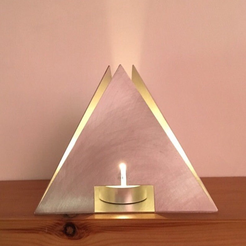 Open Tetrahedron Pyramid Metal Tea light holder Lantern image 1