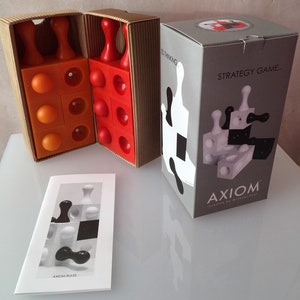 Axiom, 3D strategy game Chess alternative boardgame unusual abstract game new design Orange & Red