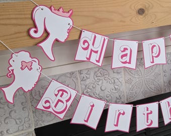 Pink Doll Birthday Banner, Personalized Party Decoration