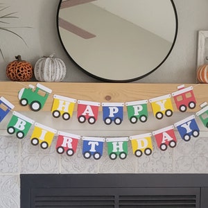 Train birthday banner, train garland, train birthday party banner, happy birthday train banner
